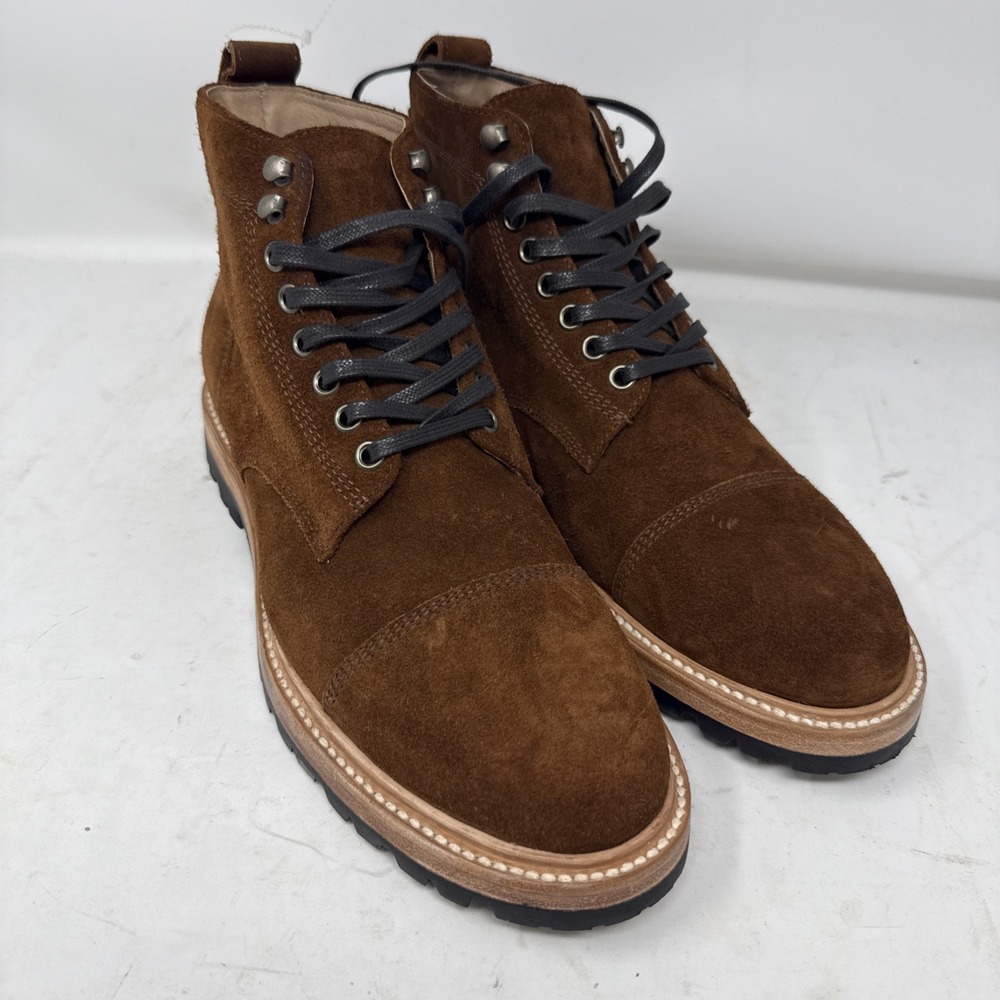 Mens 8.5 Taylor Stitch Moto Boot Snuff Suede Leather Ankle Vibram Motorcycle